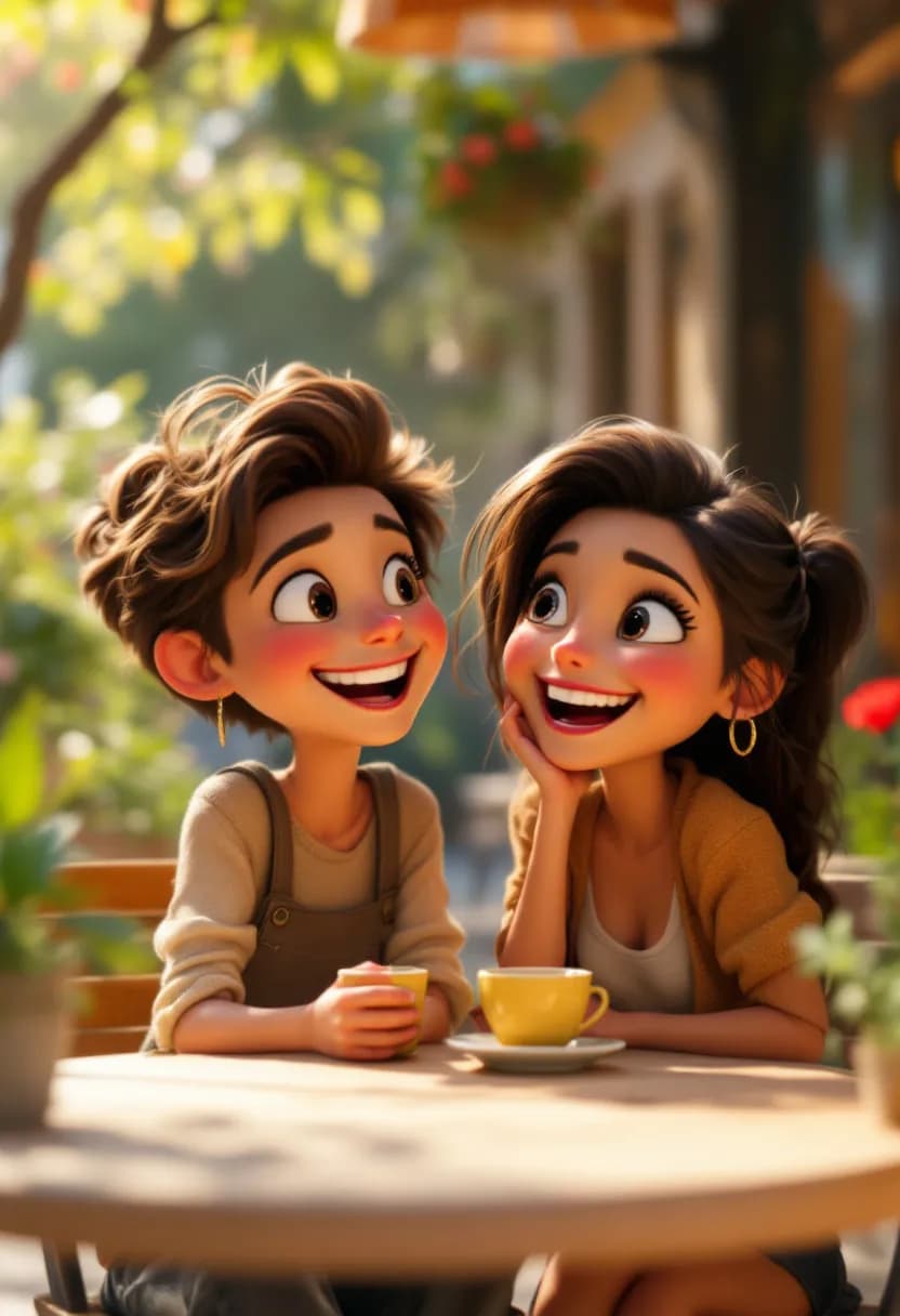Livre 3D cadeau amitié : deux meilleurs amis riant ensemble, en animation 3D façon Pixar