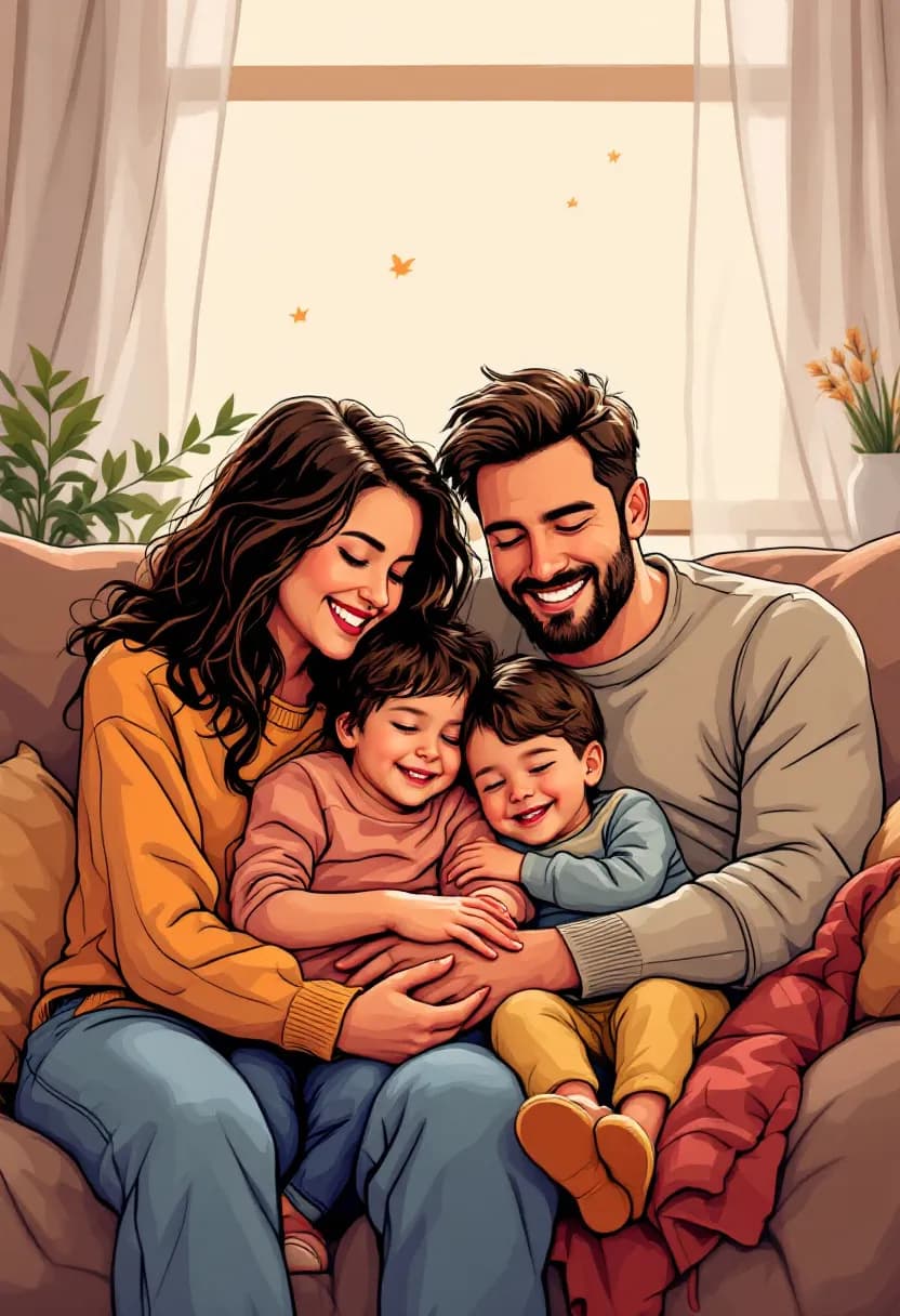 Livre american modern de famille : des parents et leurs enfants blottis ensemble