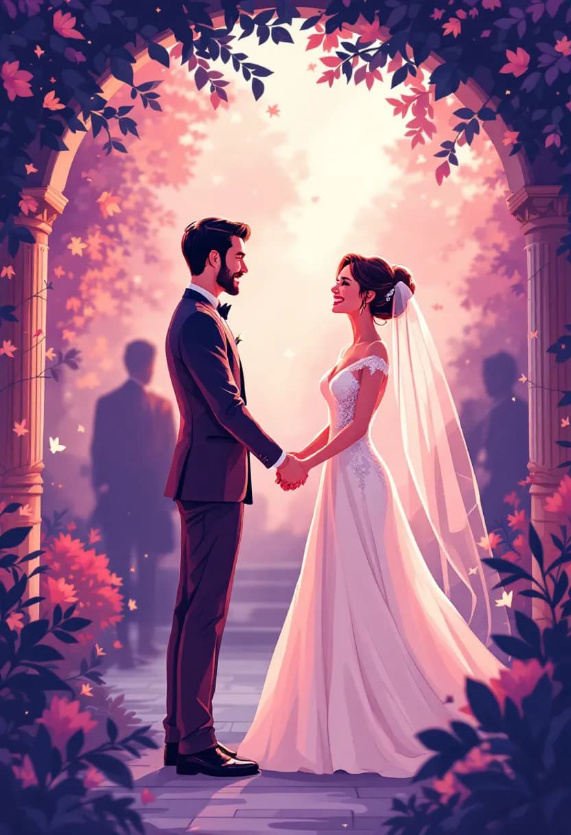 Livre american modern mariage : illustration personnalisée en style american modern