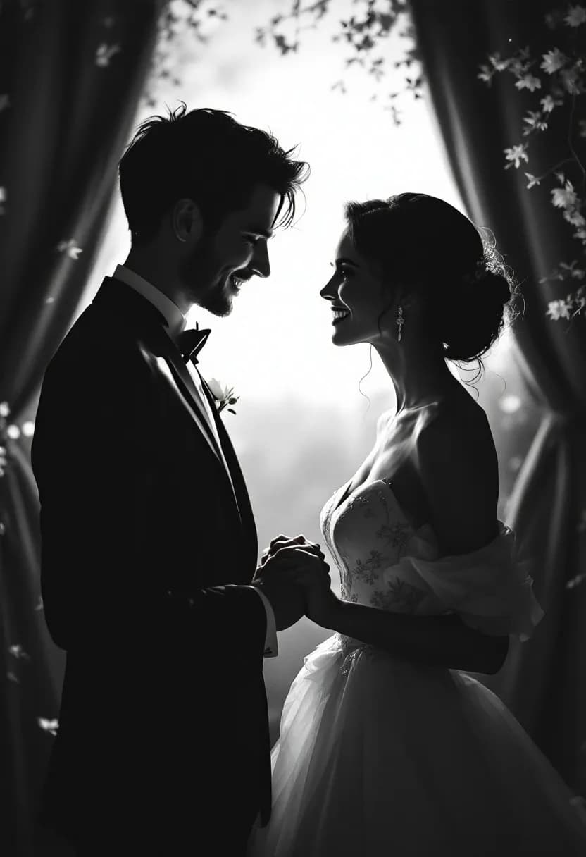 Livre film noir mariage : illustration personnalisée en style film noir