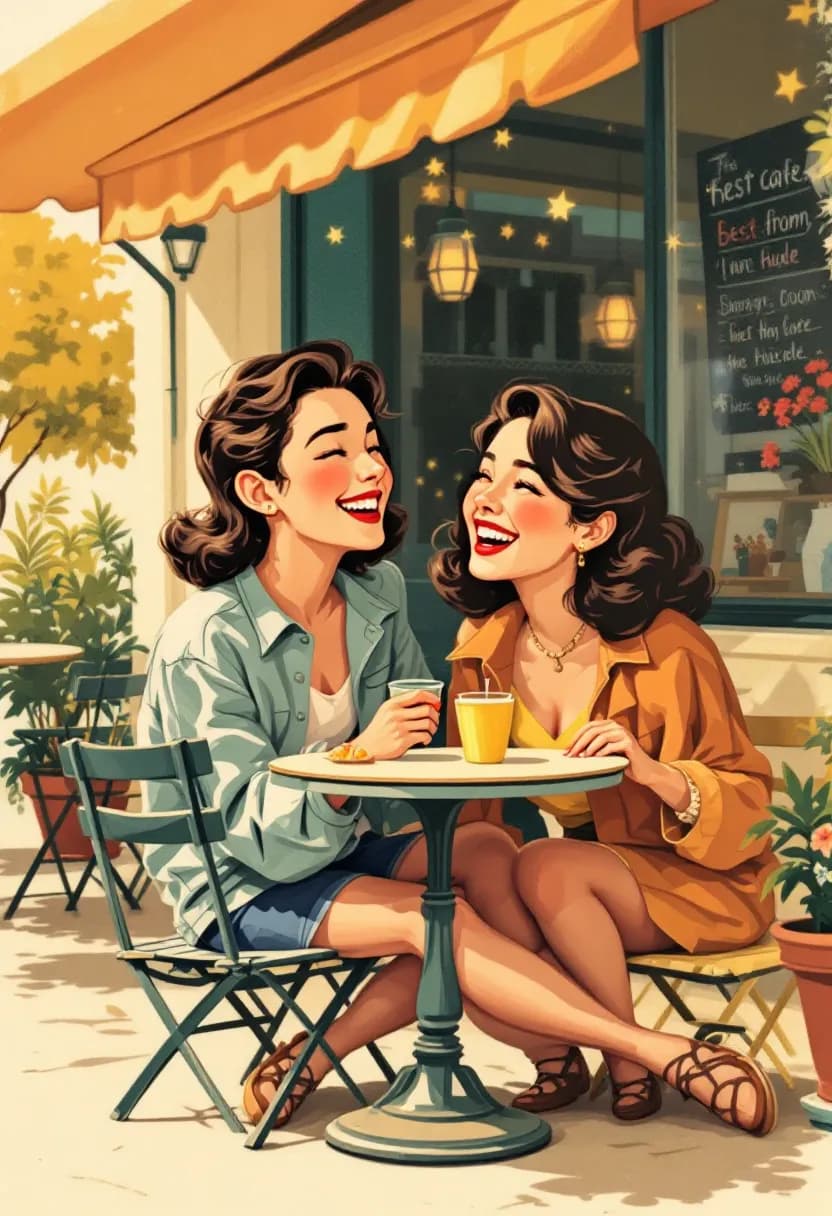 Livre vintage cadeau amitié : deux meilleurs amis riant ensemble